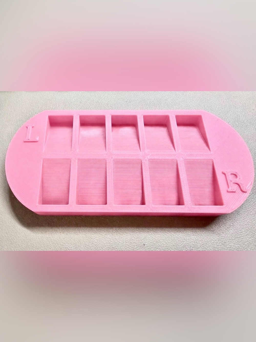 Pink 3D Printed Nail Sorting Tray - 10 L/R slots - FREE Nail Saver Can Opener